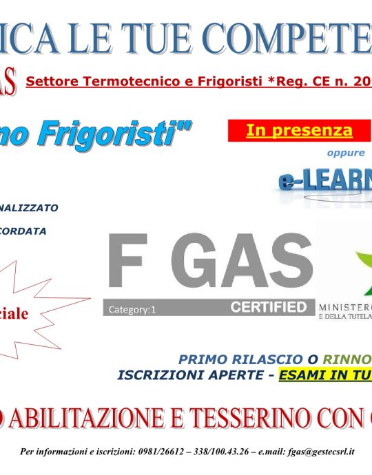 Patentino frigoristi (fgas) settore refrigerazione e climatizzazione