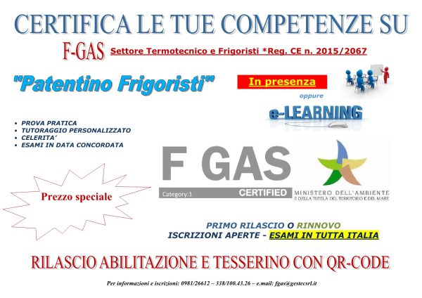 Patentino frigoristi (fgas) settore refrigerazione e climatizzazione